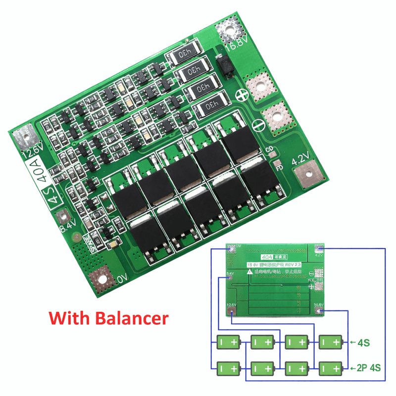 4S 40A BMS Protection Board for 18650 Li-ion Battery Pack – With Balance Charging and Protection