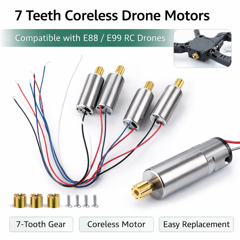 Universal Motor Base Set for RC Drone E88/E99 | UAV Motor Housing with Big Gear & 7-Tooth Pinion for Quadrotor Repair